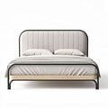 Lit en métal et tissu beige avec tête de lit rembourrée 200 x 160 x 90cm