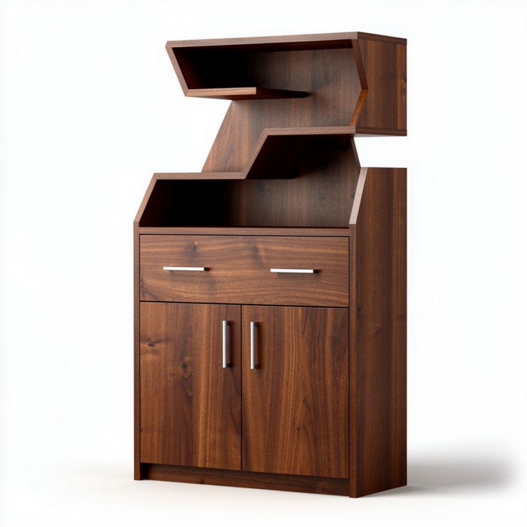 Buffet en bois marron avec étagères et deux portes en dimensions 80 x 40 x 120cm