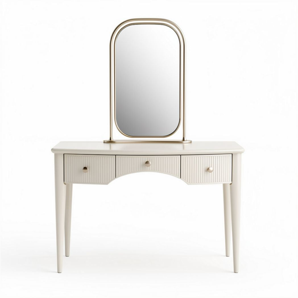 Coiffeuse élégante en bois blanc avec miroir sphérique 100 x 40 x 75cm