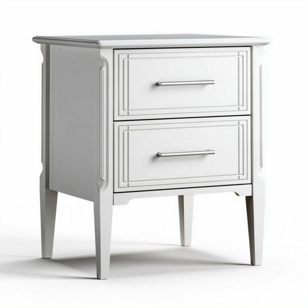 Table de chevet en bois blanc avec deux tiroirs dimensions 50 x 40 x 60cm