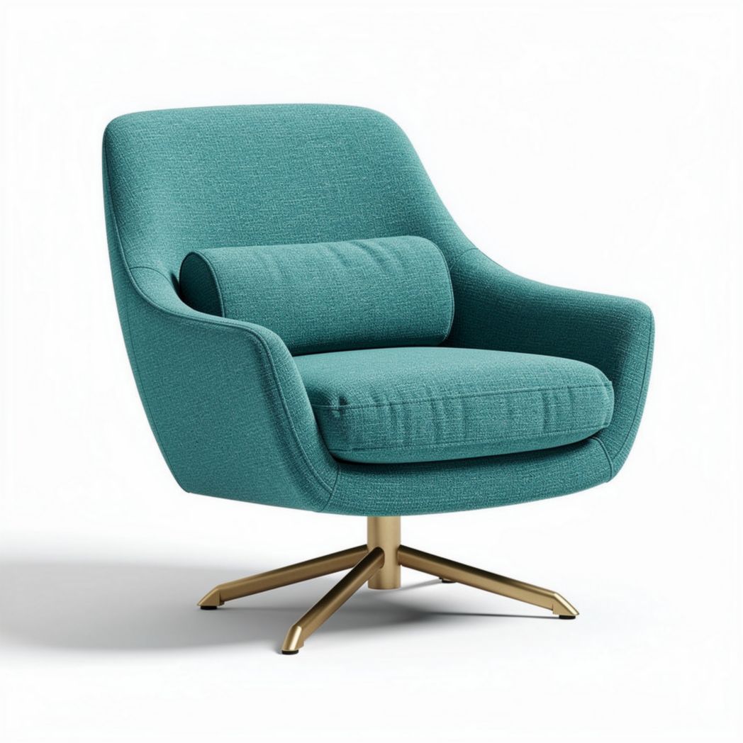 Fauteuil pivotant en tissu bleu vert avec un coussin central 80 x 80 x 85cm