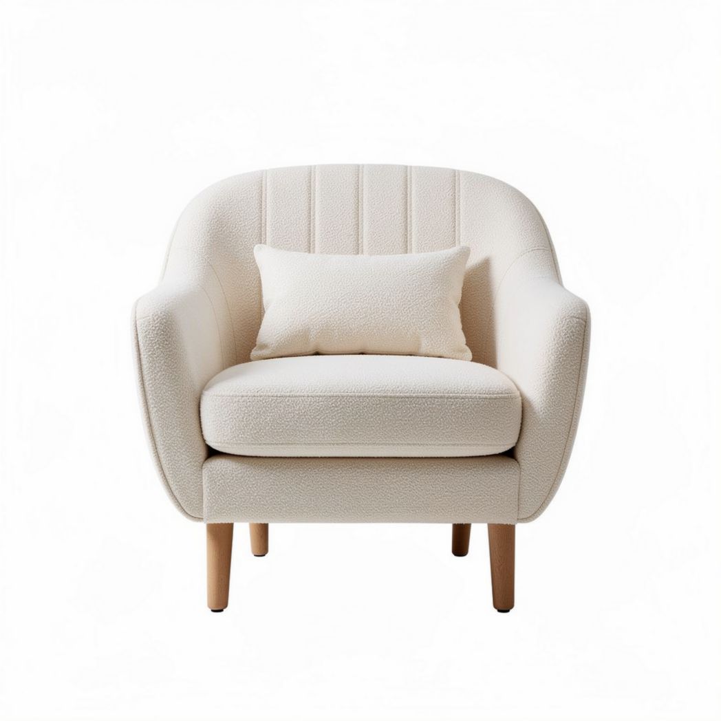 Fauteuil confortable en tissu doux couleur crème avec coussin inclus 80 x 80 x 75cm