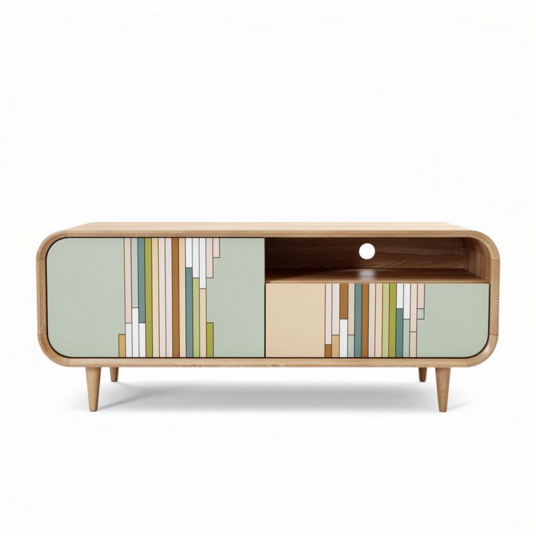 Meuble tv en bois avec motifs géométriques dimensions 120 x 40 x 50cm