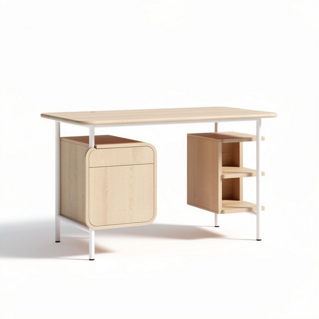 Bureau en bois de chêne 120 x 60 x 75 cm avec rangement intégré