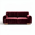 Canapé en velours bordeaux de dimensions 200 x 90 x 85 cm avec pieds en bois