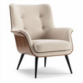 Fauteuil en tissu beige avec structure en bois et pieds en métal noir 80 x 80 x 90cm