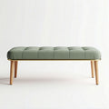 Banquette en lin vert avec pieds en bois de 100 x 50 x 40 cm
