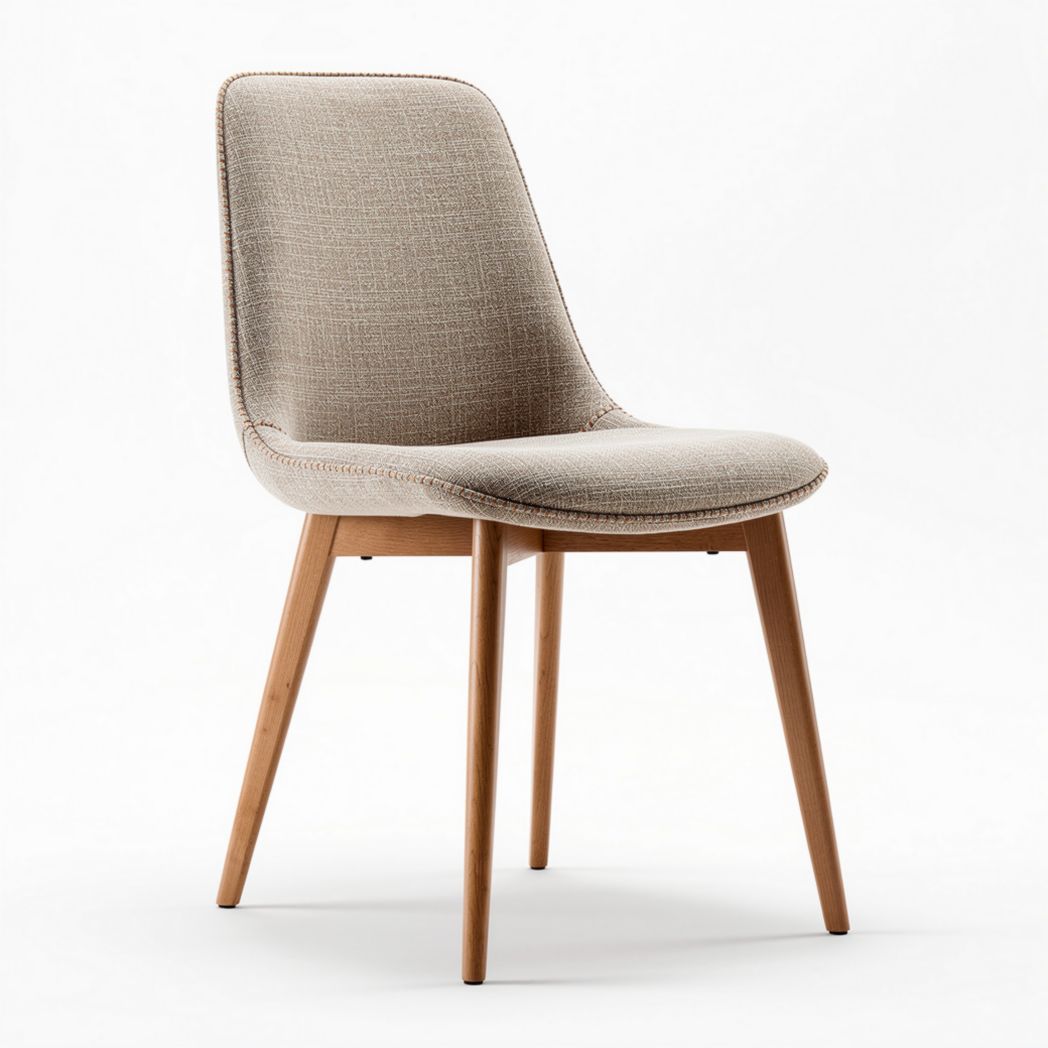 Chaise en tissu beige avec pieds en bois taille 45 x 45 x 85cm