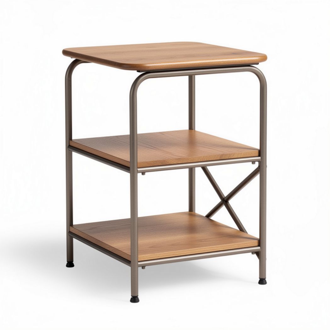 Table d'appoint en métal et bois 45 x 45 x 60cm avec étagères de rangement