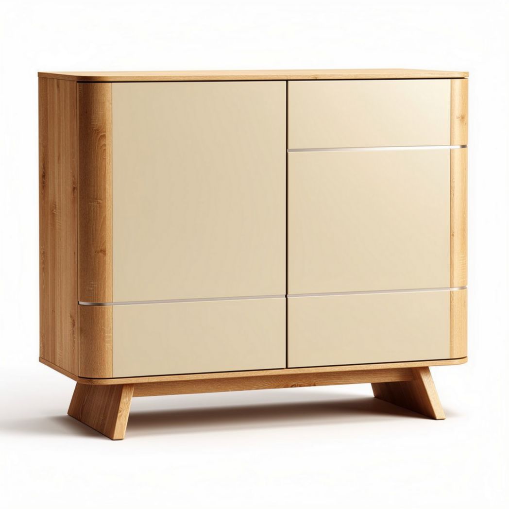 Buffet en bois avec finitions beige 80 x 40 x 75cm pour salon ou salle à manger